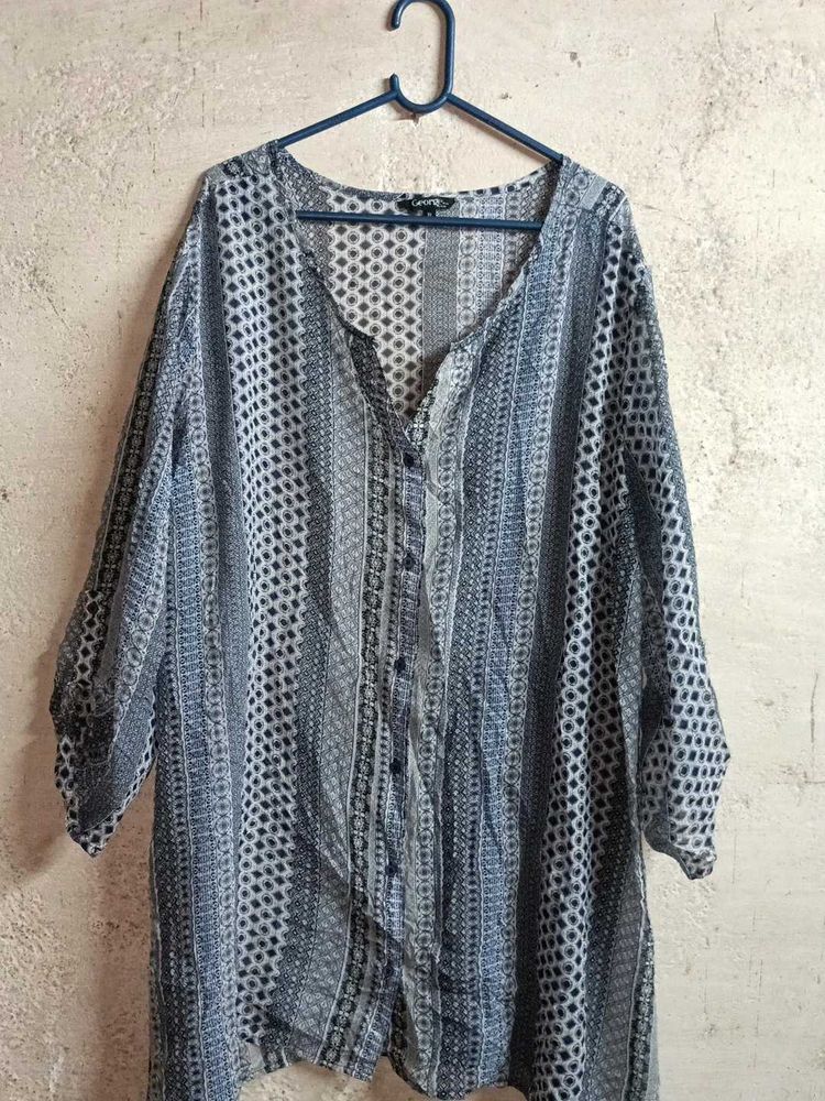 Boho See-through Button-Up Tunic Top Shirt