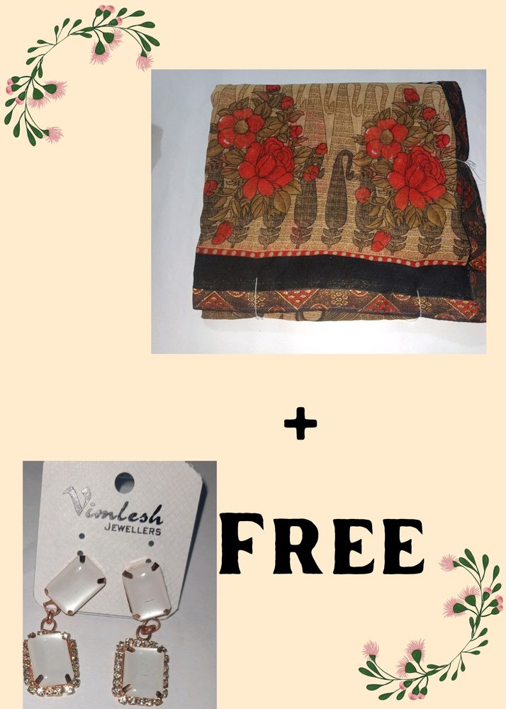 Beautiful Georgette Saree.+ Free Earings.