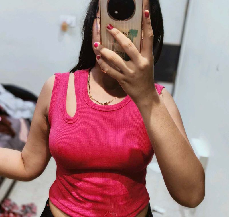 Hot Pink Ribbed Cutout Tank Top