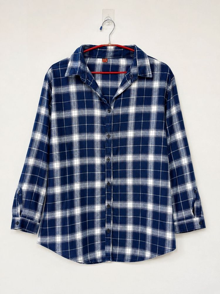 Classic Blue Plaid Flannel Shirt
