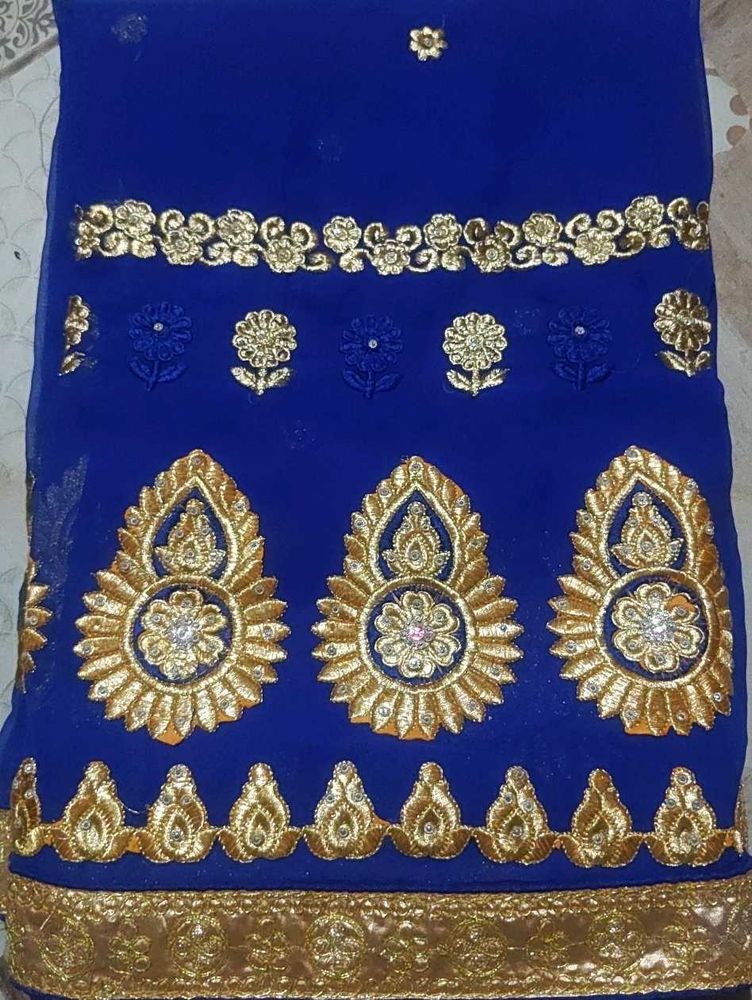 Royal Blue Saree with Gold Embroidery