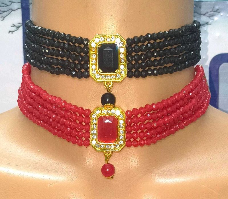 Stunning Red Beaded Choker Necklace Combo