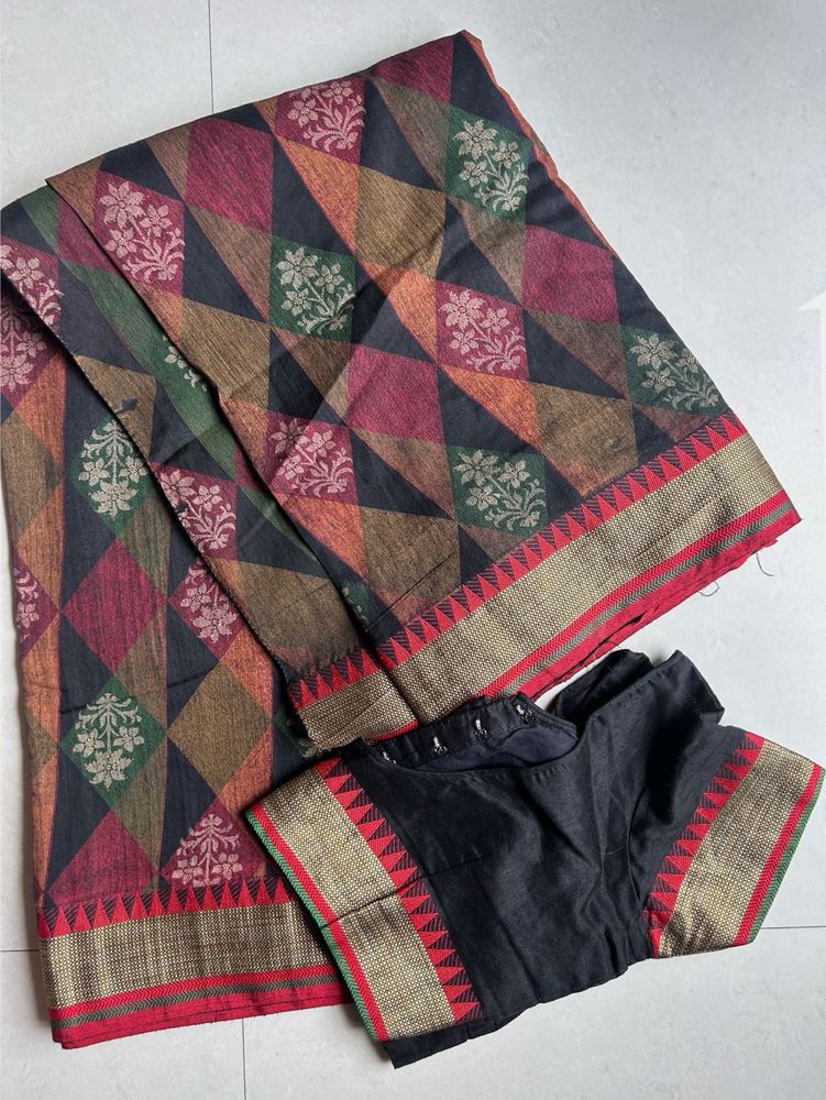 Stylish Geometric Print Saree with Blouse