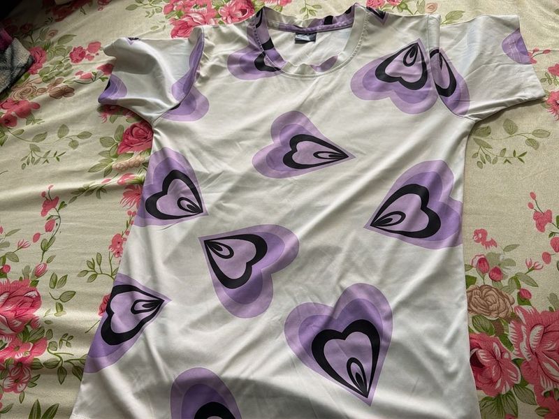 White T-Shirt with Purple Hearts