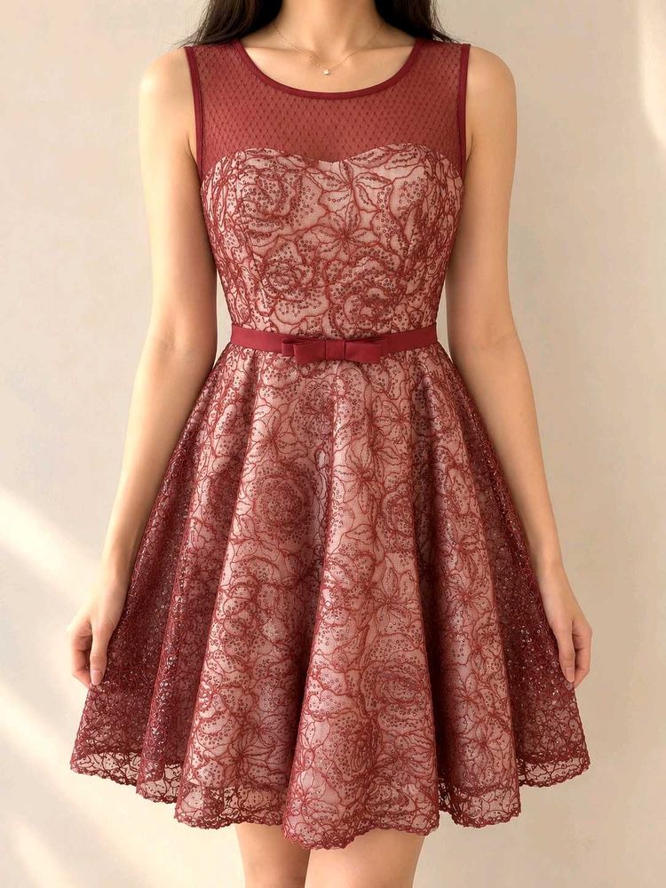 Elegant Designer Maroon Lace Dress