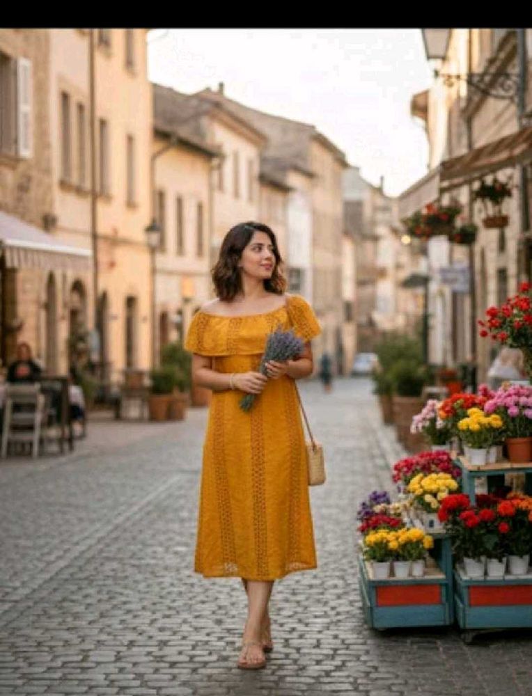 Chic Yellow Lace Off-Shoulder Midi Dress
