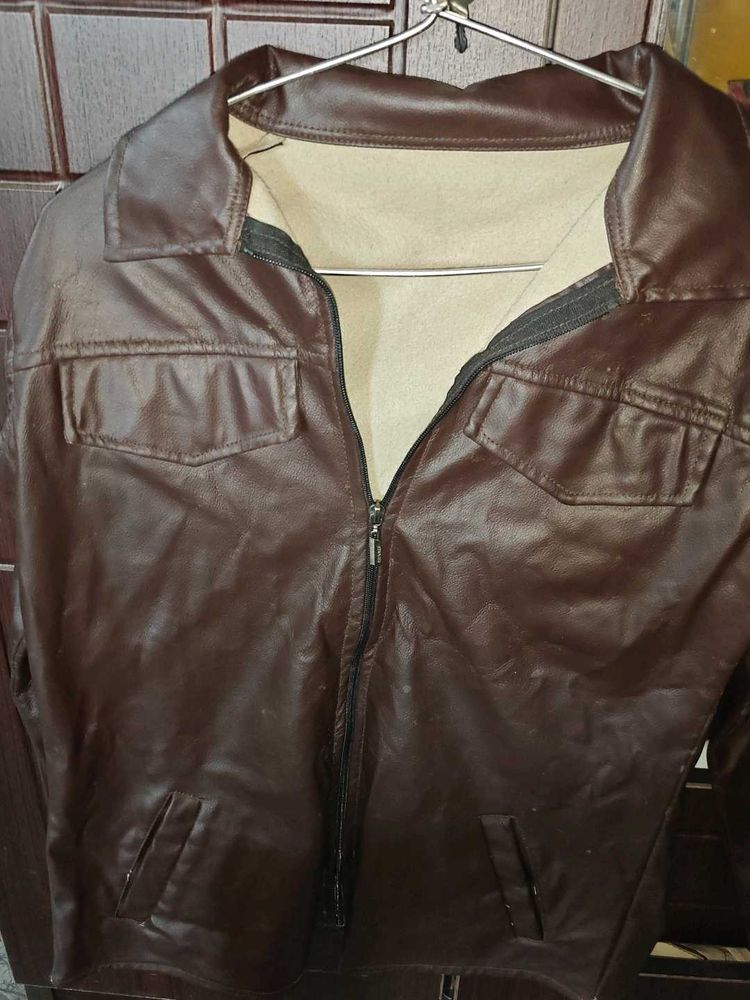 Men's Brown Faux Leather Jacket