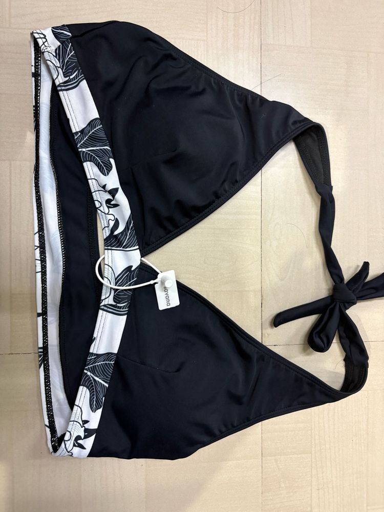 savana sports Black Bikini Top with Leaf Print