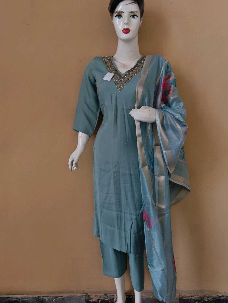 Silk Kurti Pant Dupatta Set