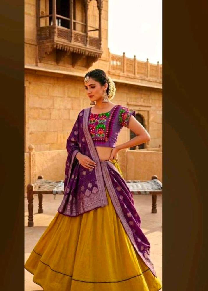 Stunning Yellow &amp; Purple Lehenga Set