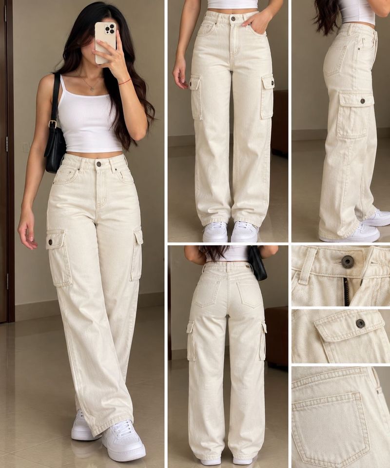 Cream Cargo Jeans