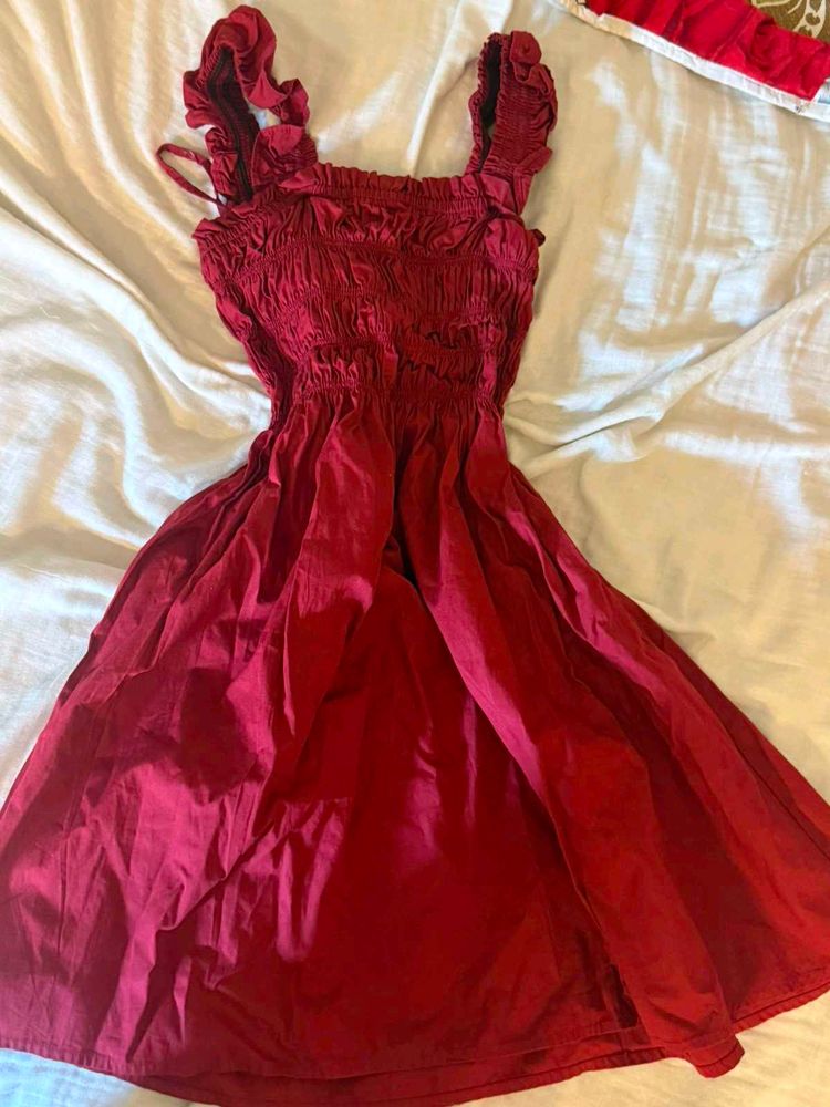 Negotiable y2k grunge Chic Smocked Red Mini Dress
