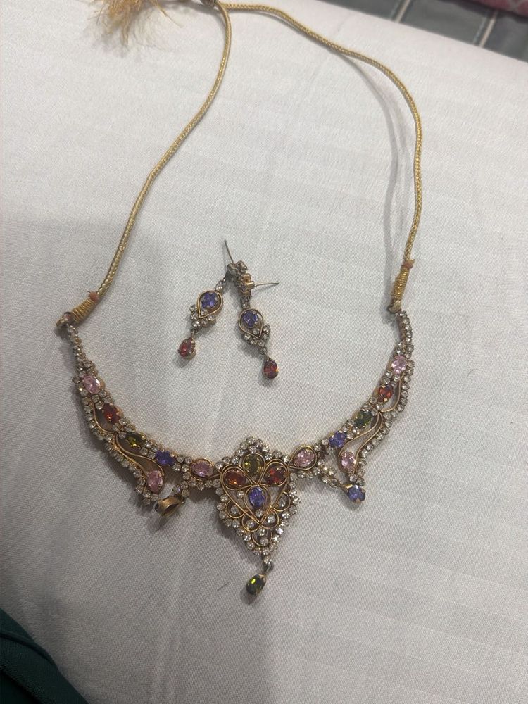 Stunning Multi-Color Stone Necklace &amp; Earrings Set