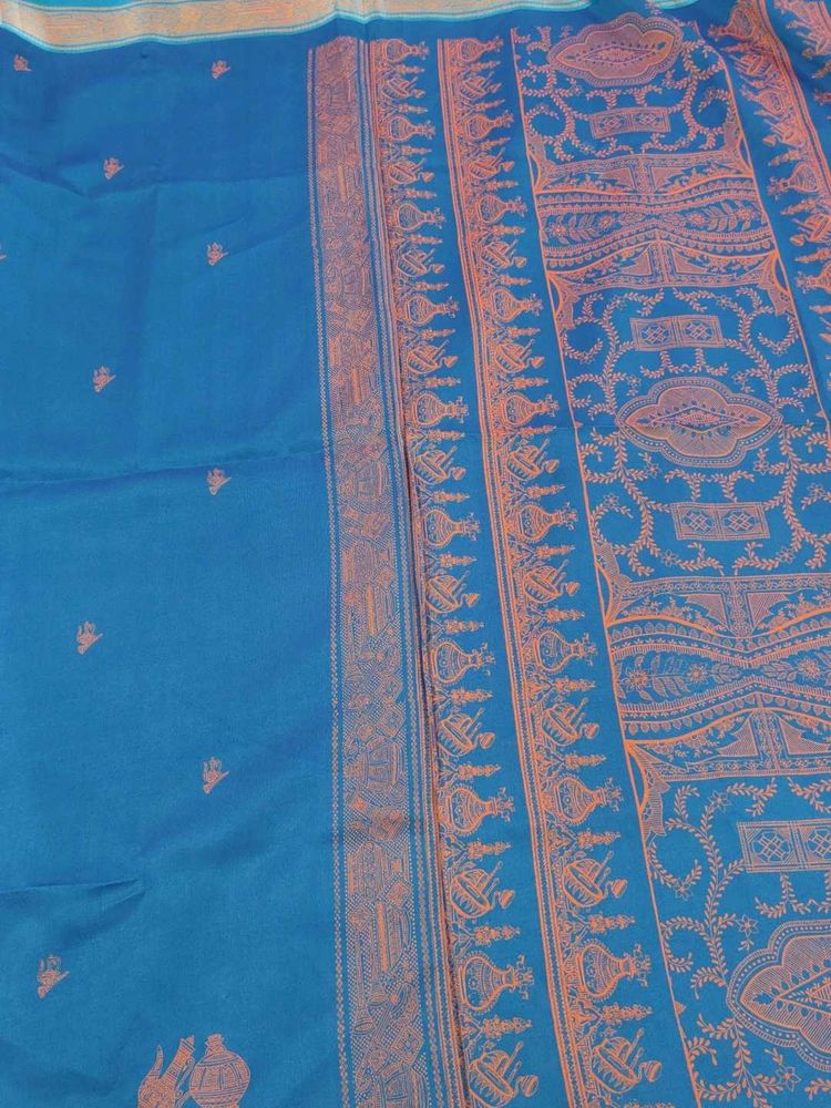 Blue Saree with Orange Border