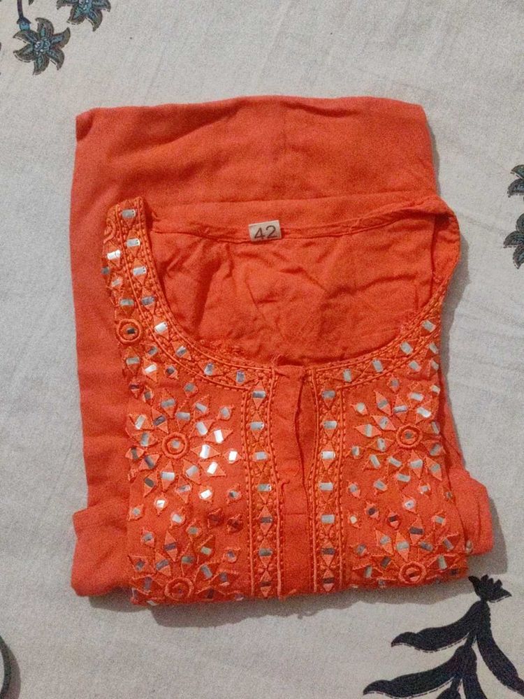 Orange Kurta with Mirror Work