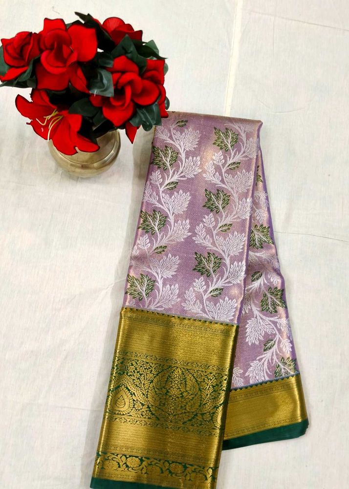 Elegant Lavender Silk Saree with Gold Border