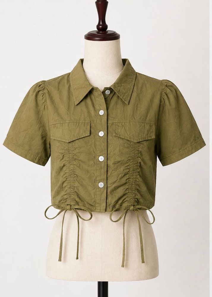 Chic Olive Green Ruched Crop Top