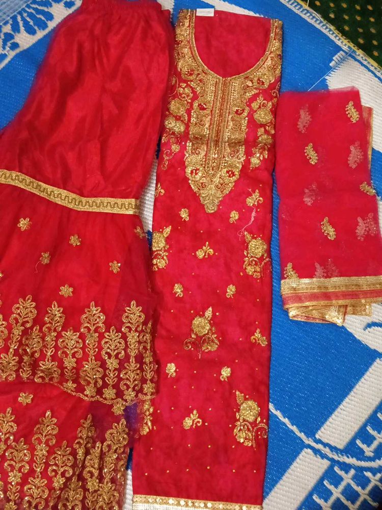 Rose Pink &amp; Gold Embroidered Salwar Kameez