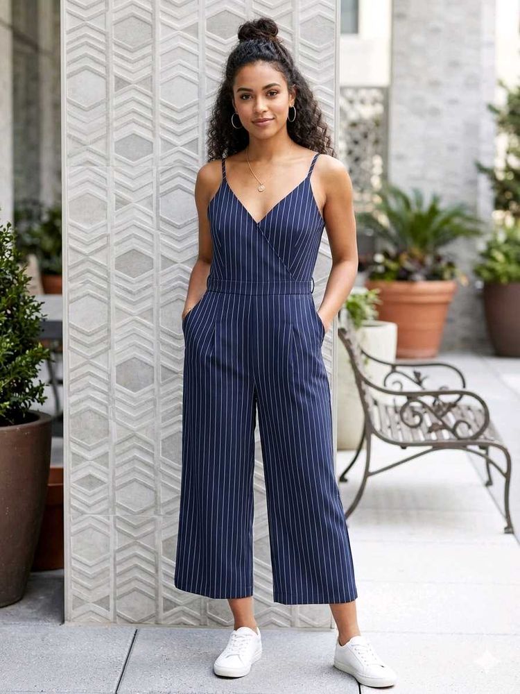 Navy Striped Culotte Jumpsuit