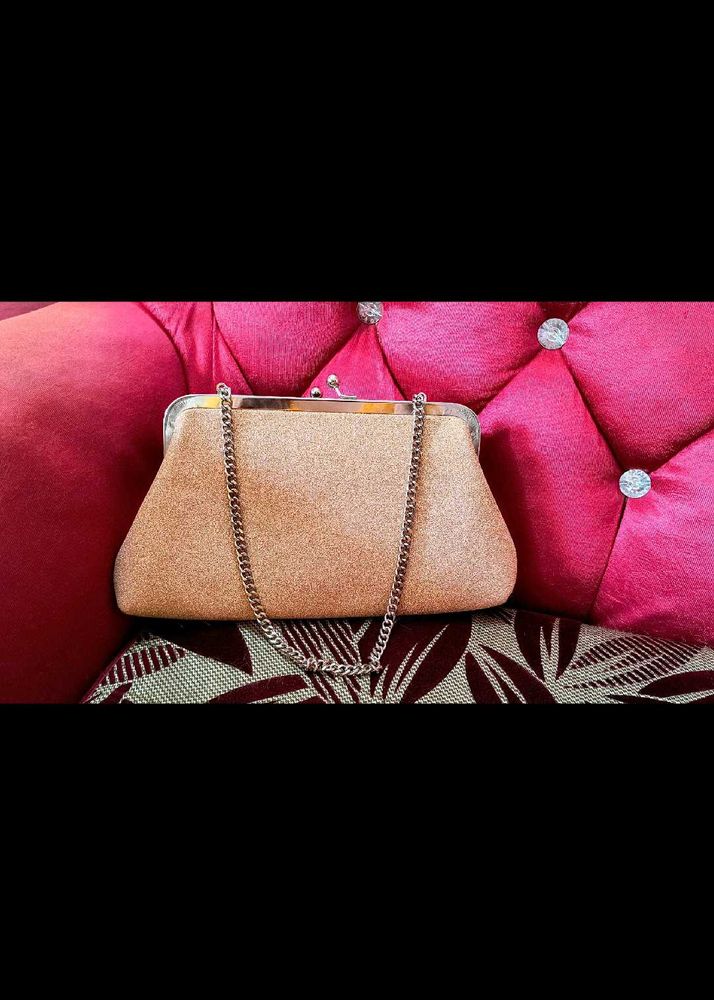 Sparkly Gold Clutch Bag with Chain