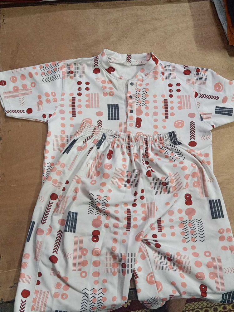 White Printed Kurta Set
