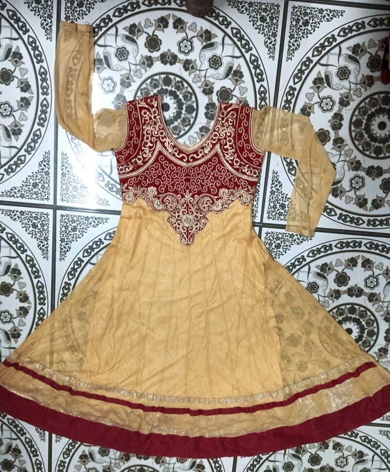 Elegant Beige and Maroon Anarkali Kurta