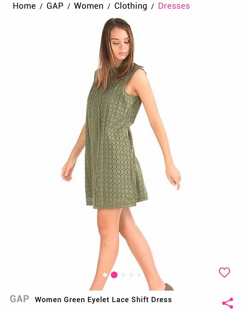 GAP Women Green Eyelet Lace Shift Dress