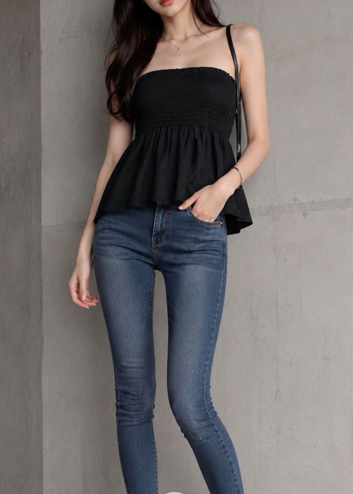 Chic Black Smocked Peplum Tube Top