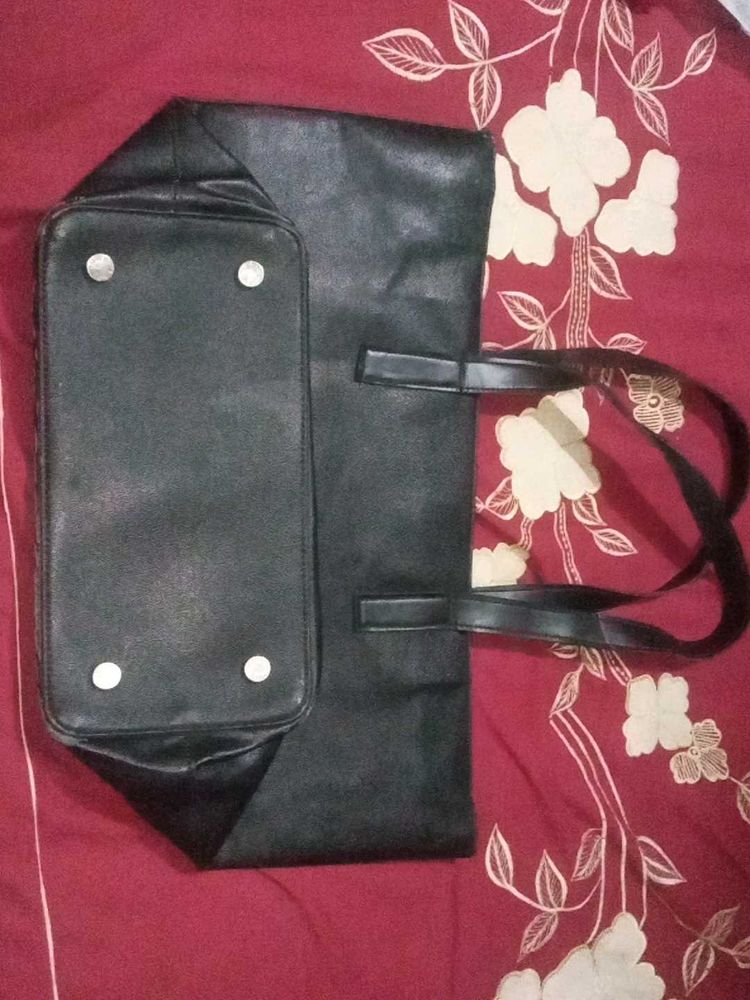 Classic Black Faux Leather Tote Bag