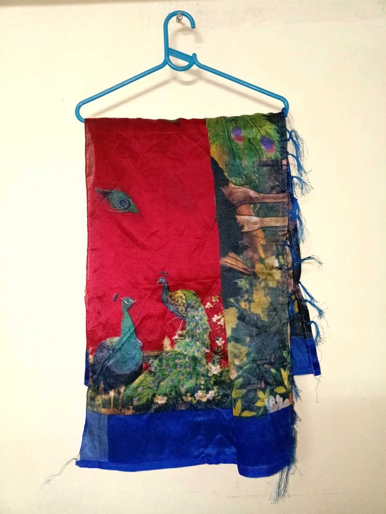 Vibrant Peacock Print Saree
