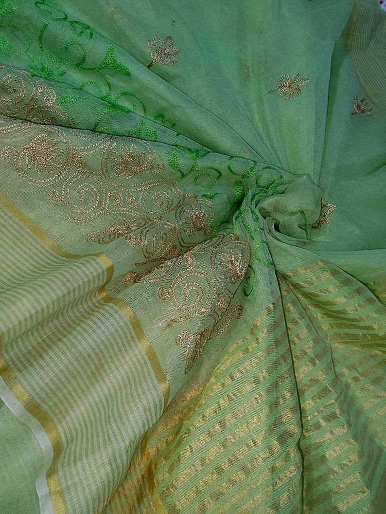 Green Embroidered Saree