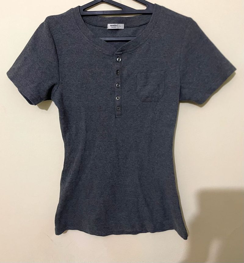 Basic Grey Henley T-Shirt