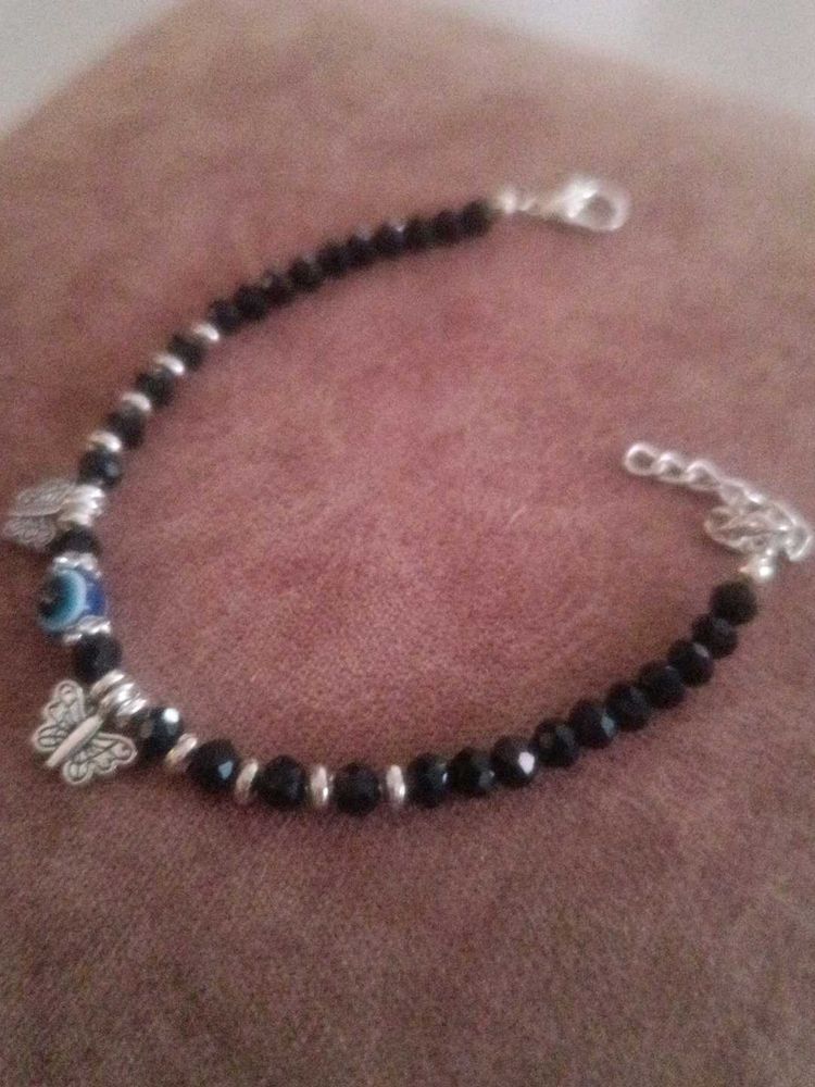 Black Beaded Bracelet with Evil Eye Charm