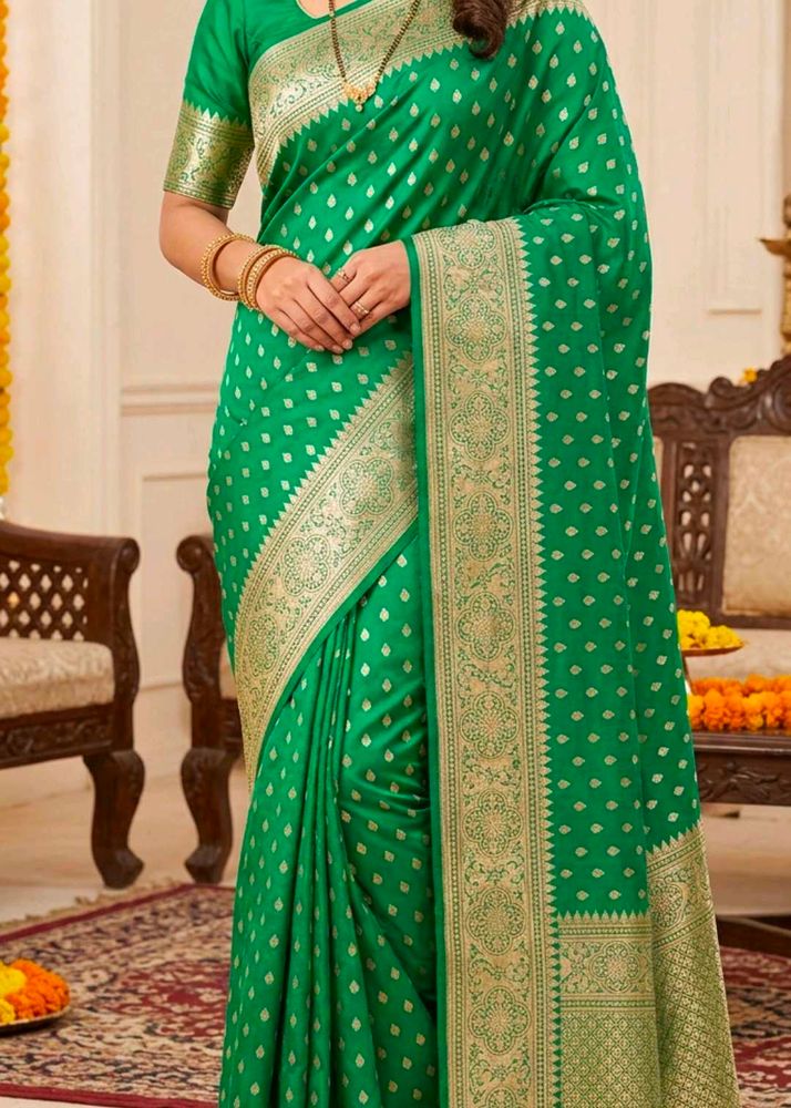 Stunning Green Banarasi Silk Saree