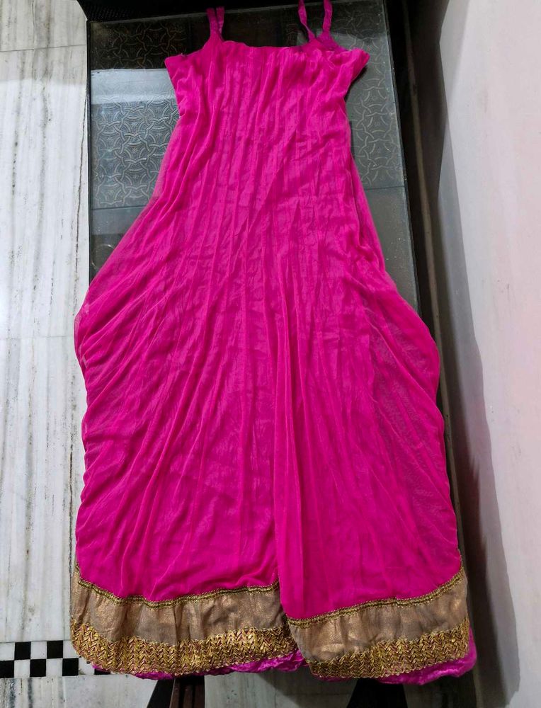 Offer Price Pink Anarkali Dress with Gold Trim