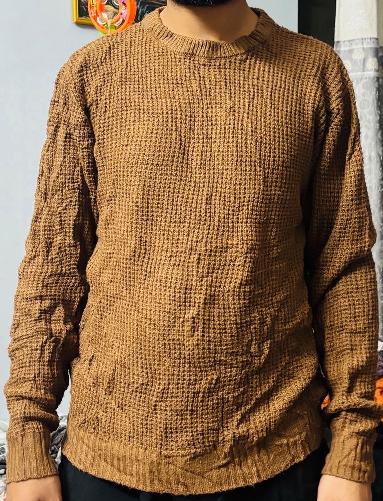 Brown Waffle Knit Sweater