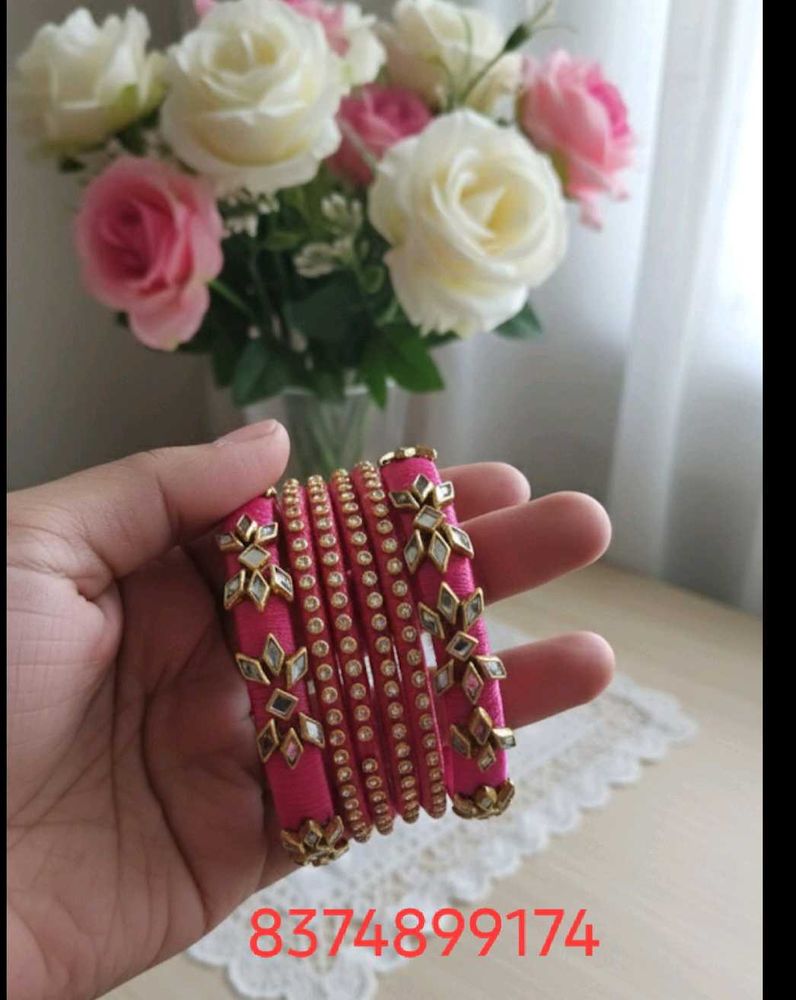 Elegant Pink Silk Thread Bangles