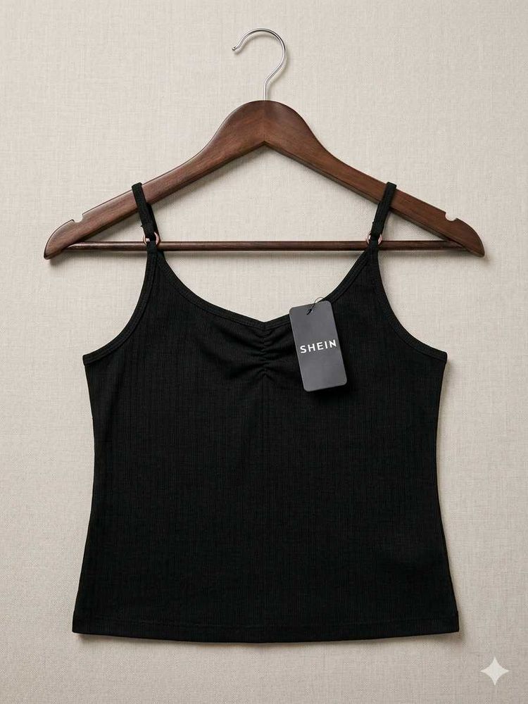 branded  Black Ribbed Cami Tank Top