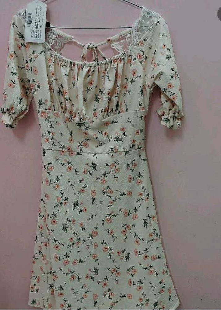 Cream Floral Print Dress