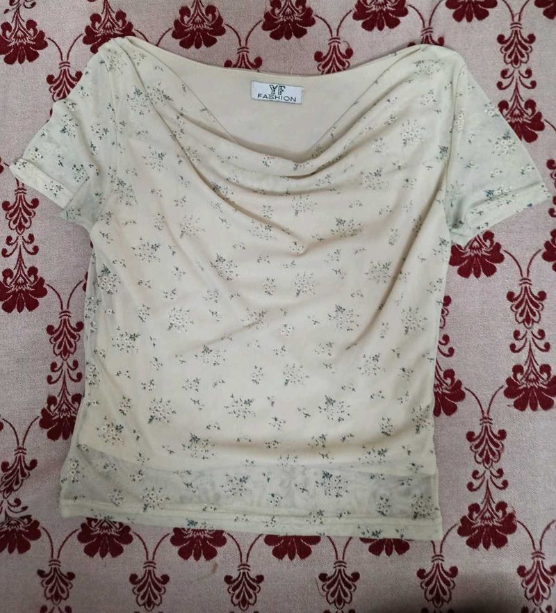 Floral Print Cowl Neck Top