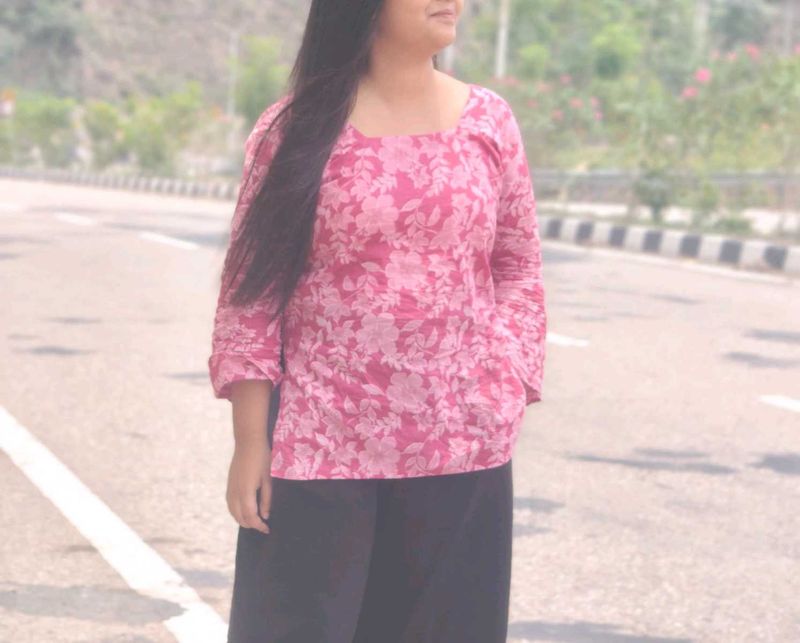 Pink Floral Print Kurta