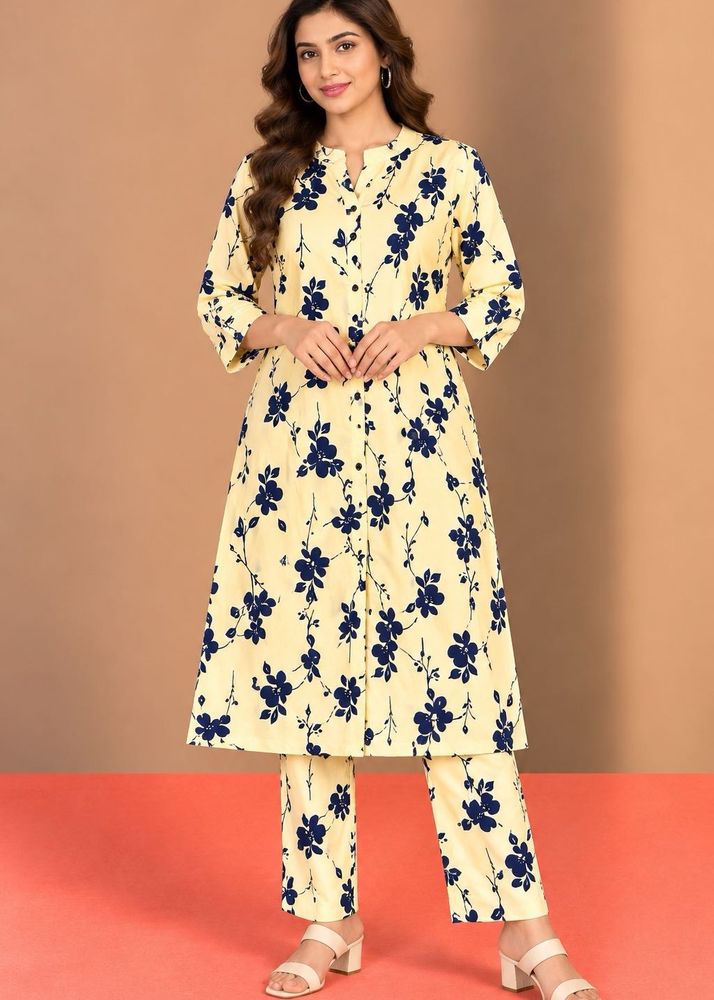 Yellow Floral Kurta Set with Pants
