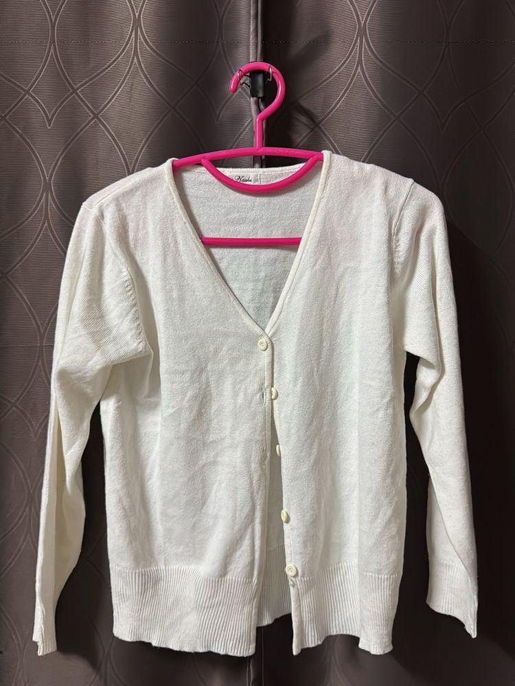 Classic White Button-Up Cardigan32-34