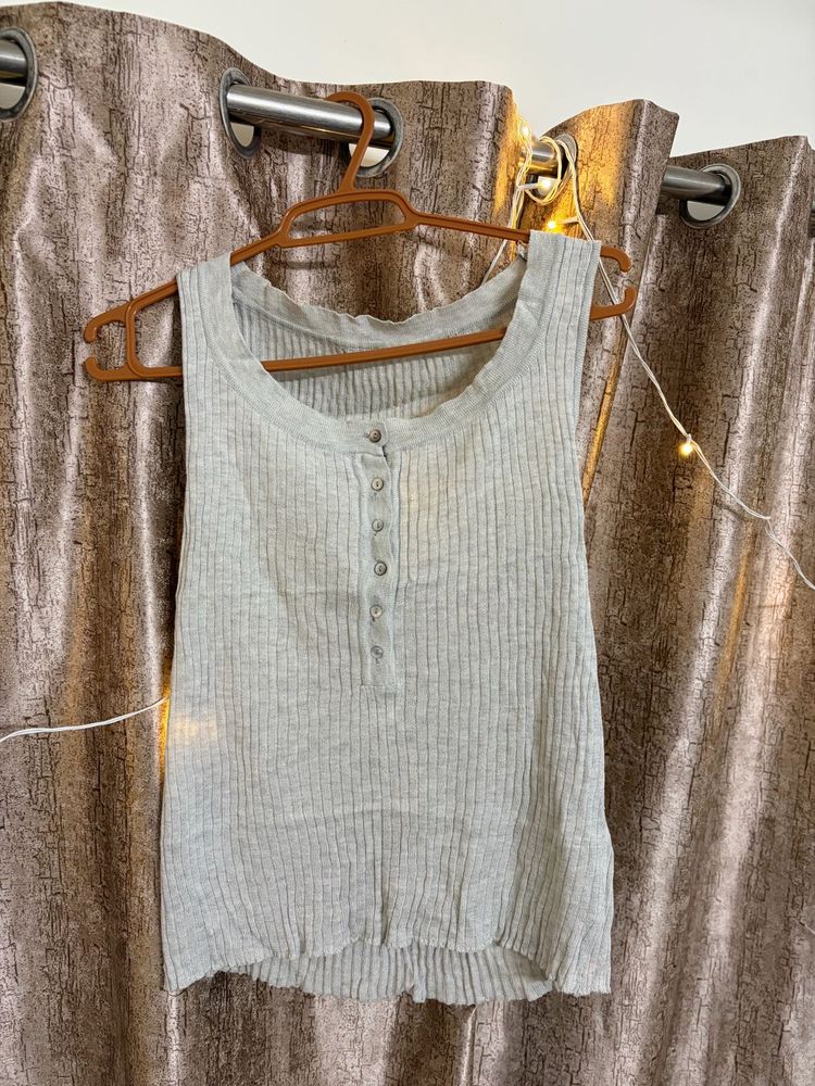 Ribbed Henley Tank Top