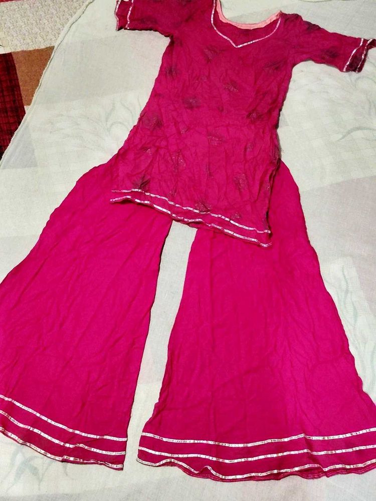 🎀 Pink Kurta Set with Palazzo Pants😍