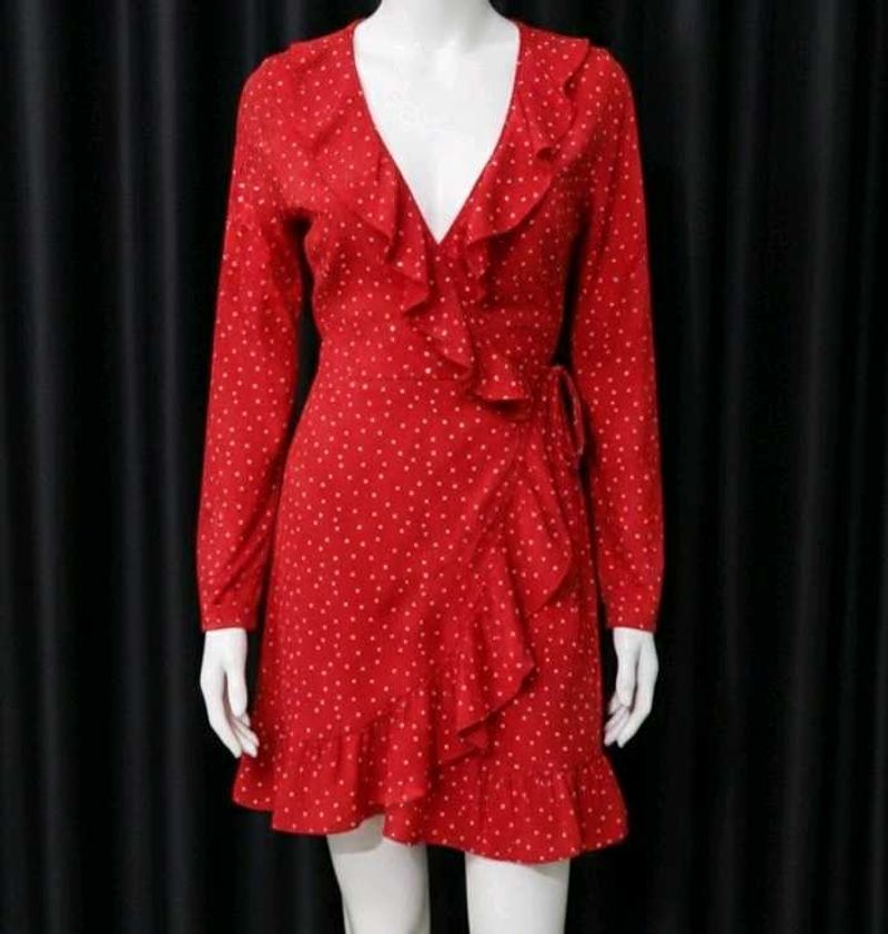 Red Polka Dot Mini Wrap Dress