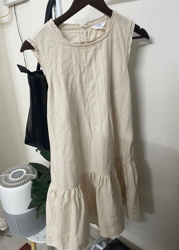 Cream Linen Blend Tiered Dress