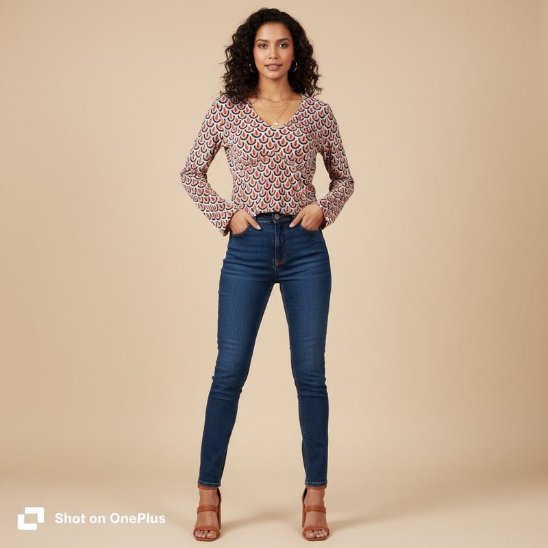 Velvet Patterned Long Sleeve Top/blouse