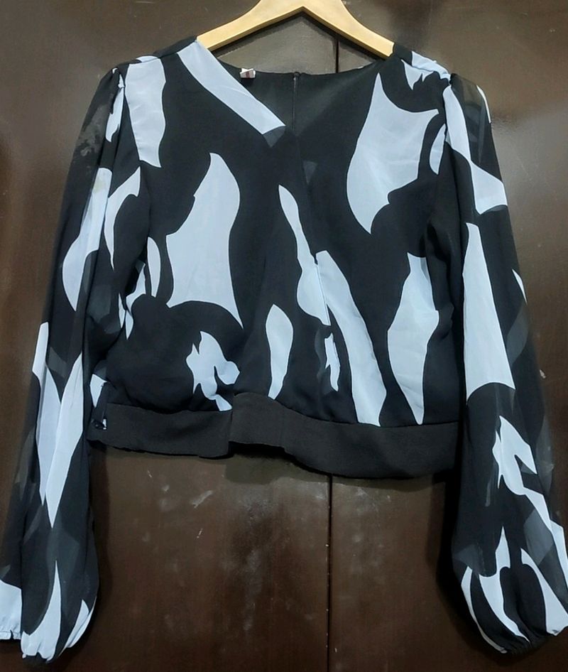 Black &amp; Grey Printed Crop Top For 36 Bust