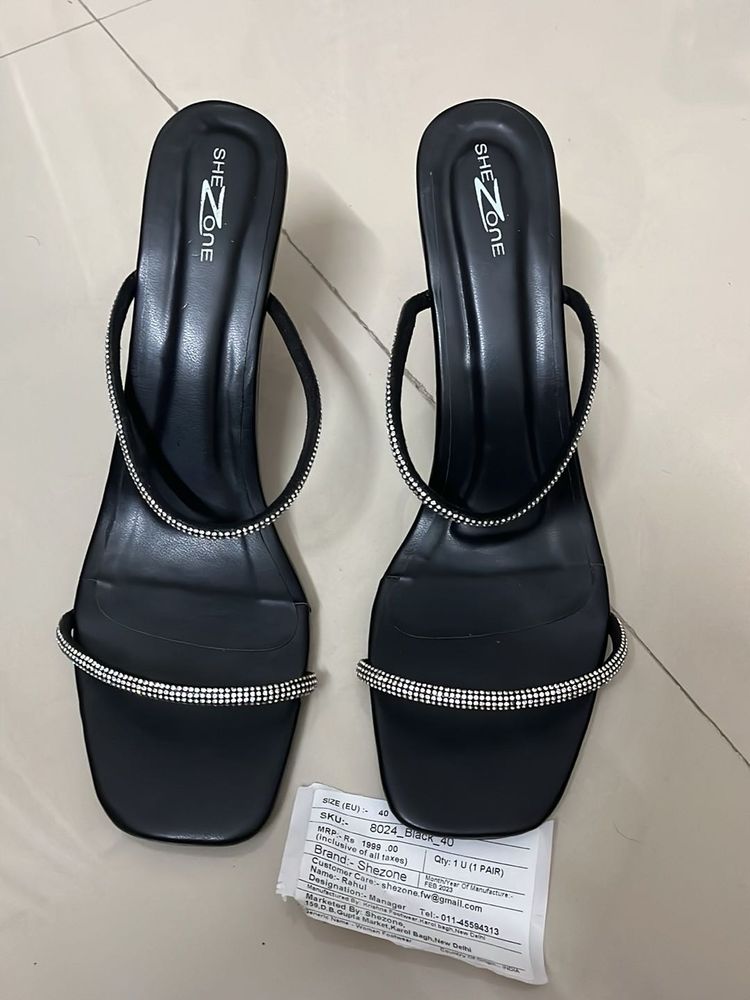 Shezone Black Embellished Heels